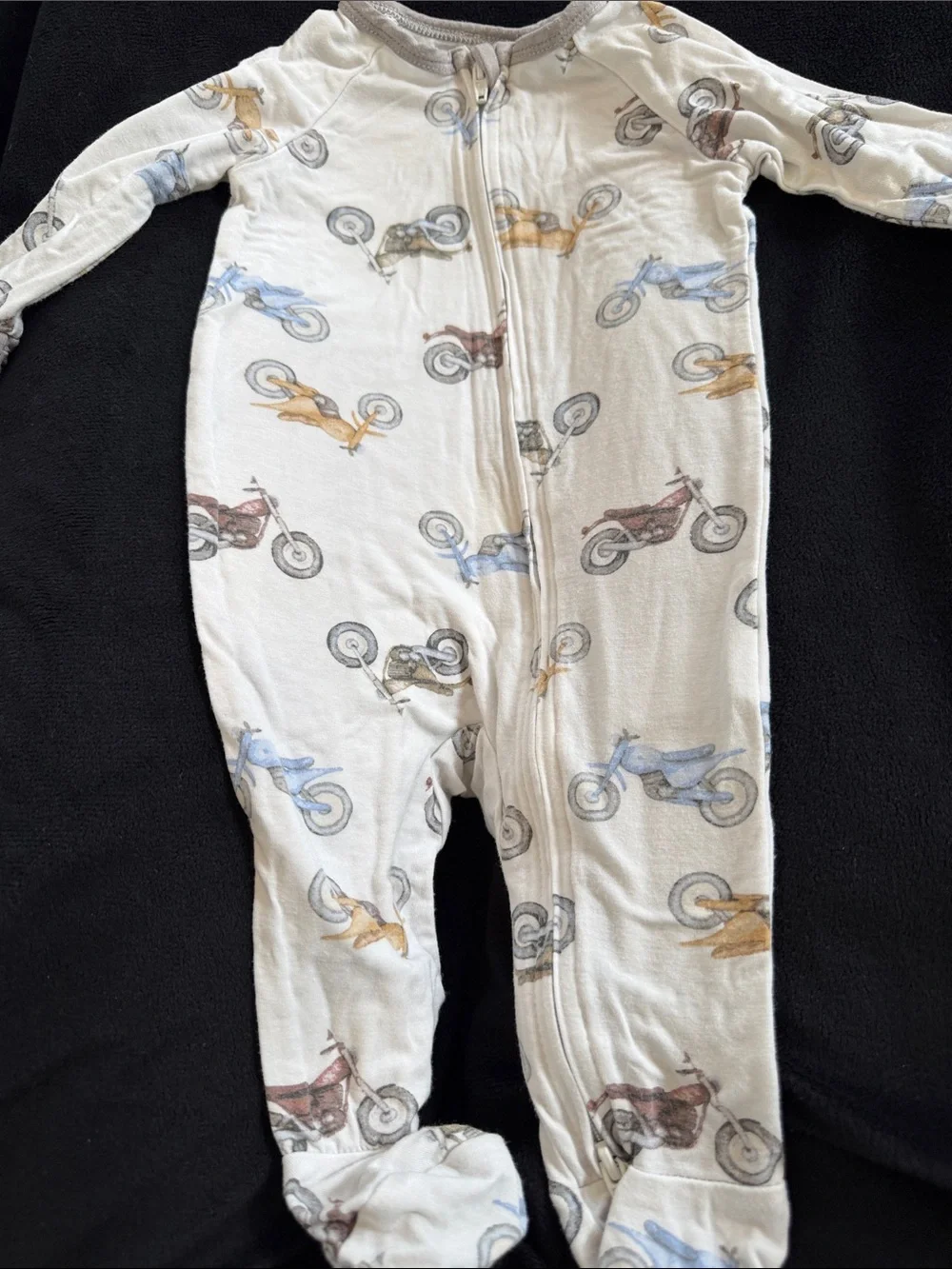 Unbranded White Motorcycle-Print Zip Footie for Kids